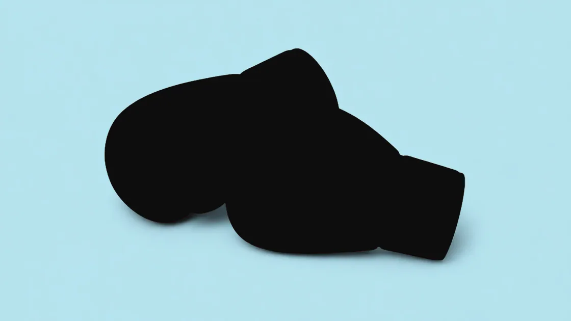 Black filled silhouette made from the same pair of boxing gloves